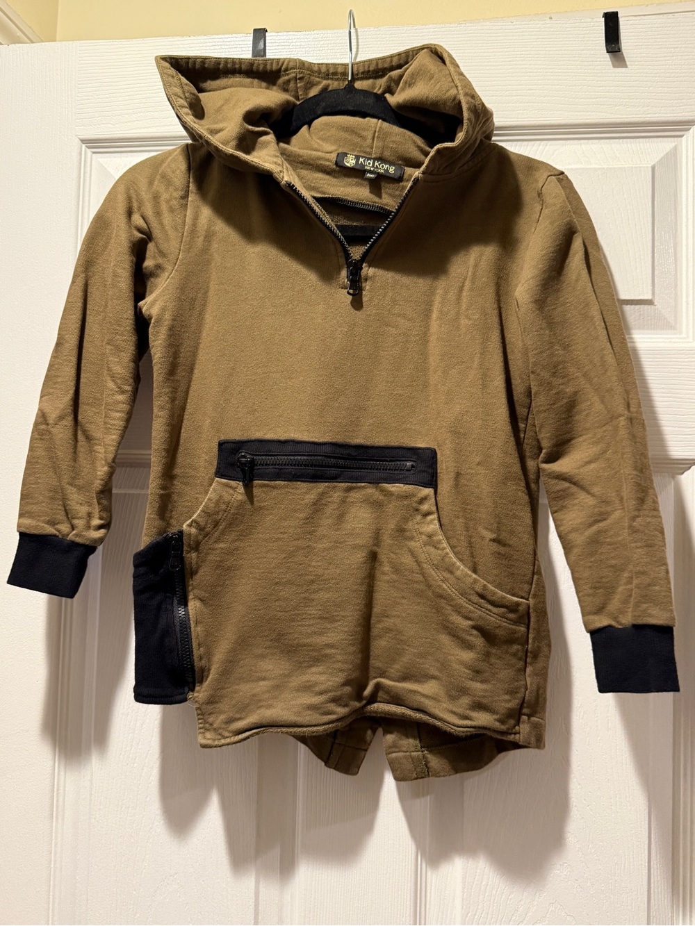 Kong Olive Brown Hooded Pullover with Black Trim